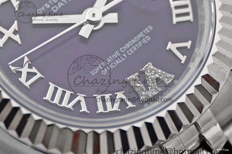 MiroTime 0516 Lady DateJust 28 SS TWF 1:1 Best Edition 904L Steel Purple Dial Roman Markers on President Bracelet NH TravelReady 2172